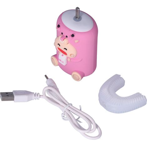 Brosse à dents électronique automatique vibrante en forme de U, étanche, rechargeable, mignonne et rose pour enfants (1/5)