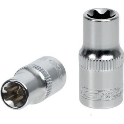 Douille Torx - 1/4 Pouces - Carré d'entraînement DIN3120/ISO1174 - Finition Chromée Satinée - Chrome Vanadium - 1 Pièce