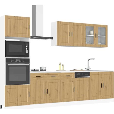 Ensemble de meubles de cuisine 7 pièces en bois d’ingénierie et verre chêne artisanal - PANGIVO (1/5)