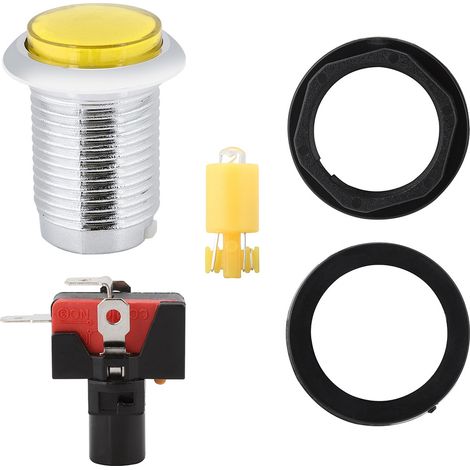 Bouton de jeu rond chromé 32mm avec éclairage LED jaune pour borne d'arcade (1/5)