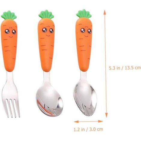 Ustensiles pour bébé - Cuillère et Fourchette - Acier inoxydable - 4 pièces - Design ergonomique (1/4)