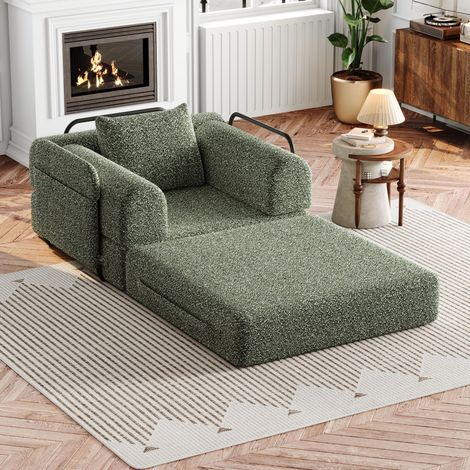 [Conception brevetée] Canapé-lit 2 en 1 en chenille avec espace de rangement dans les accoudoirs, trois cadres en métal et de multiples options de configuration. (1/5)