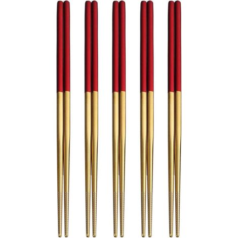 Baguettes En Acier Inoxydable - 5 Paires - 24 Cm - Antidérapantes - Pour Riz Sushi Nouilles - Noir (1/5)