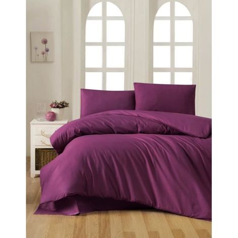 Bettwäsche - 1 Bettdecke 220 x 240 cm + 2 Kissenbezüge 60 x 60 cm - 100% verstärkter Baumwolle - Lila