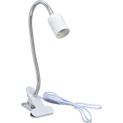 Douille de lampe de table blanche E27/E26, tête unique blanche, orientable à 360°, matériau durable, support de lampe à pince, prise 100-240 V. (1/5)