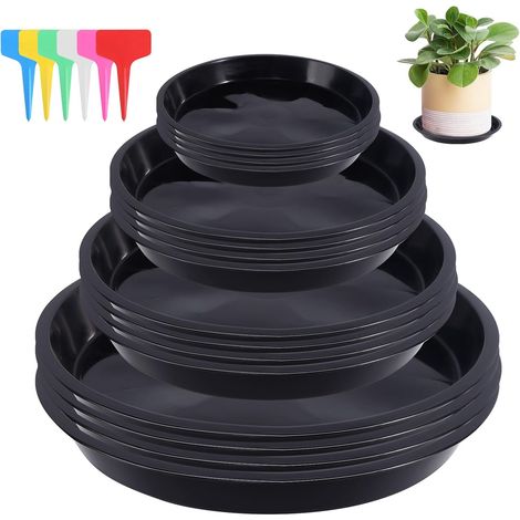 BOED 16-teiliges Blumentopf-Untersetzer-Set, Kunststoff-Blumentopf-Untersetzer mit 18 Etiketten, runde Blumentopf-Untersetzer für Zimmer- und Gartenpflanzen