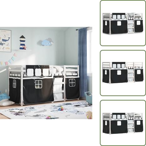 Letto a castello con tende - vidaXL Letto a Castello senza Materasso Bianco e Nero 80x200cm in Pino - Letto a castello con sponde di sicurezza