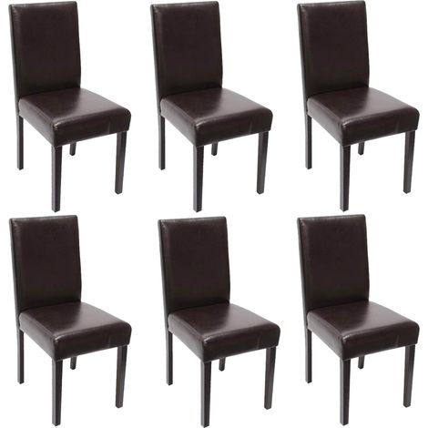 Lot de 6 chaises de séjour Littau, simili-cuir, marron, pieds foncés (1/3)