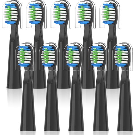 10 Pcs Replacement Toothbrush Heads Compatible with D2 for Daily D2 Electric Toothbrush (Black) (1/5)