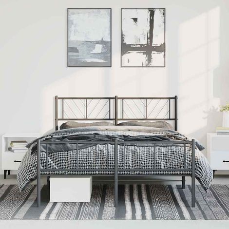 Metal Bed Frame without Mattress with Footboard Black 135x190cm vidaXL (1/5)