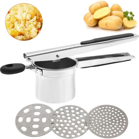 Presse-purée - Acier Inoxydable - Pour Pommes De Terre Cuites Et Légumes - 3 Disques Perforés - 1 Pièce (1/5)