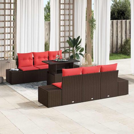Teenpull – Sofa Set mit Kissen 7 pcs Braun und Rot Poly-Rattan (1/5)