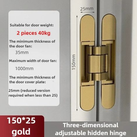 (40KG-Or) Lot de 2 ferrures de porte à charnières pour meubles, porte en bois cachée, porte pliante, forme cachée réglable, capacité de charge (1/5)