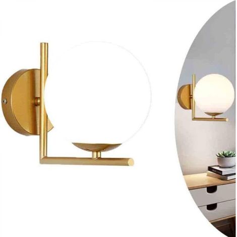 Ineasicer White Glass Ball Wall Sconce, White Glass Globe with Gold Base Wall Light for Bedside (Gold) (1/4)