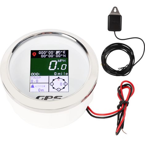 Compteur de vitesse/odomètre GPS numérique à écran TFT adapté aux yachts, voitures et camping-cars  disque blanc 85 mm 9-32 V. (1/5)