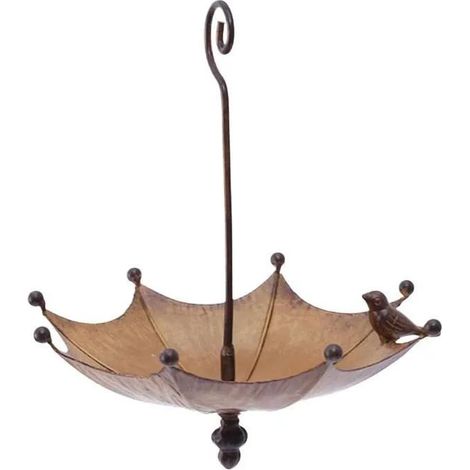 Casita para pájaros colgante de metal con forma de paraguas, decoración artesanal para jardín o patio, 23,5 x 23,5 x 28 cm (1/5)