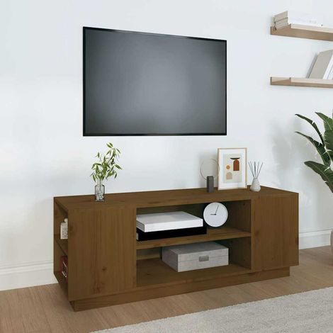 Meuble TV Marron miel 110x35x40,5 cm Bois de pin massif (1/5)
