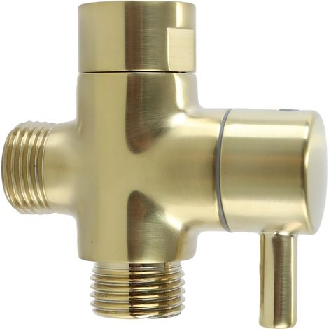 Robinet inverseur 3 voies G 1/2 en laiton pour douchette, finition or brossé (1/5)