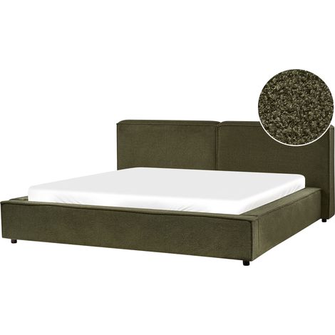 Cama clásica somier de láminas tapizado de bouclé verde oscuro 180 x 200 Linards (1/5)