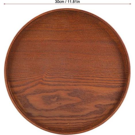 1 Plateau de service, Bois naturel, Rond 30 cm, Résistant à la pourriture, Pour intérieur et extérieur (1/5)