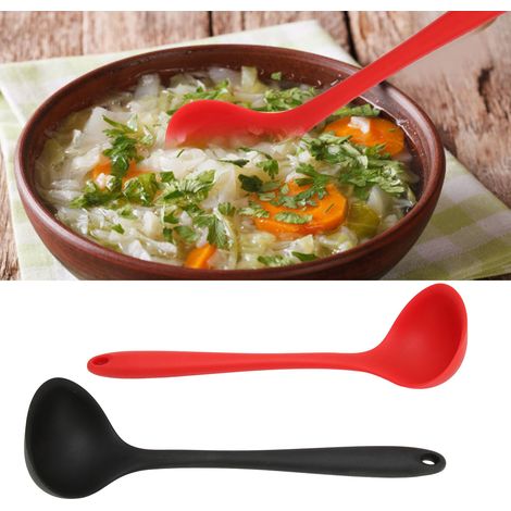 2 pièces Cuillère Souple en Silicone Noir Rouge, Louche Multifonction pour Cuisine, Outil de Cuisson avec Trou de Suspension