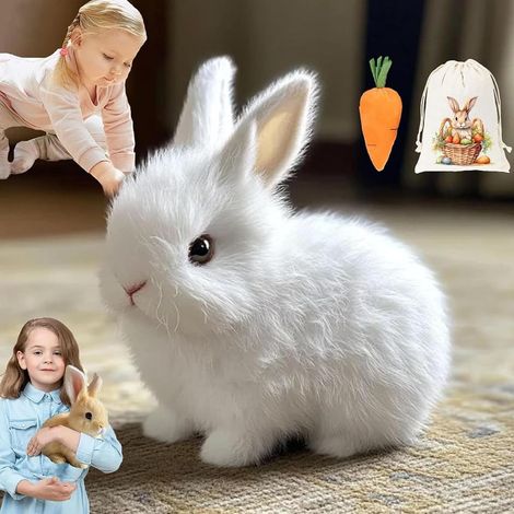 Bunby - Lapin de Pâques réaliste - Lapin interactif - Oreilles Qui sautent, tremblent et tremblent - Jouet réaliste pour Lapin (White) (1/5)