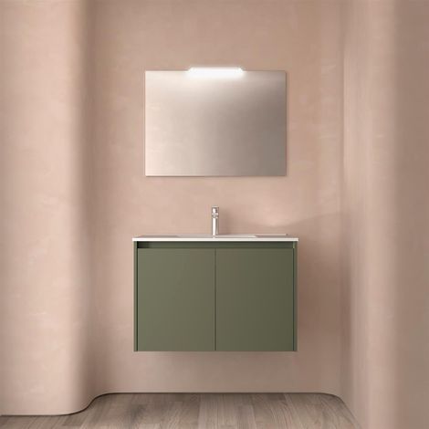 Meubles de salle de bains NOJA 800 2 portes GREEN SATIN + lavabo + miroir (1/2)