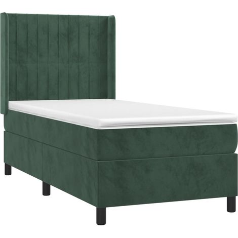 Letto a Molle con Materasso e LED Verde Scuro 90x190 cm Velluto vidaXL (1/5)