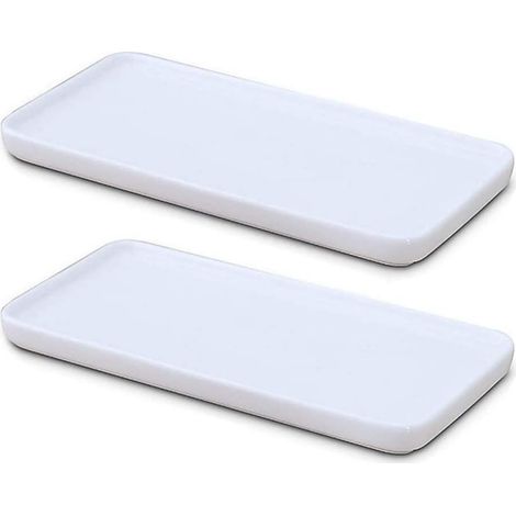 Plateau de lavabo en céramique - Petit Format rectangulaire - pour Salle de Bain - Organiseur de cosmétiques - pour Mouchoir, Bougie, Serviette, Bijouterie, 2 Pieces Blanc (1/5)