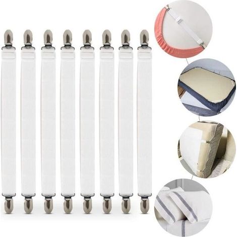 Attache Draps de Lit, 8pcs Tendeur Drap Sangles de Maintien de Drap Réglable, Fixateur de Drap pour Lit ou Canapé d'angle, Sangles E (1/4)