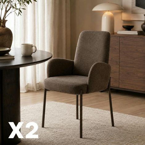 Fauteuil de table tissu marron pieds bronze (x2) AUREN (1/5)