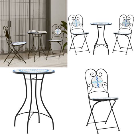 Mosaik-Bistro-Set Blau und Weiß Eisen und Keramik - Gartentisch - Bistroset - Outdoor Möbel - Terrassenmöbeln - Esszimmergarnitur - Home & Living (1/5)
