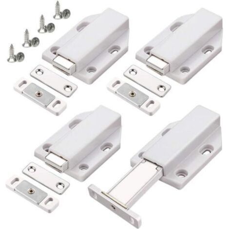 Porte Placard Push to Open Magnétiques aimant porte 4 pièces Loquet Magnetique Porte Fermeture Push Open Amortisseur pour placard cabinet meubles armoire