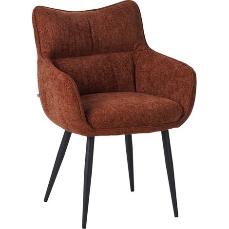 Fauteuil repas Lucas tissu marron – Coque ergonomique – Pieds métal robustes – Hauteur assise 51 cm – Pour salle à manger (1/5)