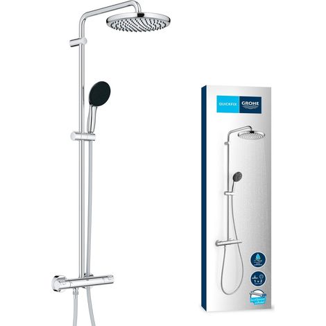 Colonne de Douche avec Mitigeur Thermostatique, Douchette 110 2 jets, Flexible 1,75m, Chromé, 26677001 (1/5)
