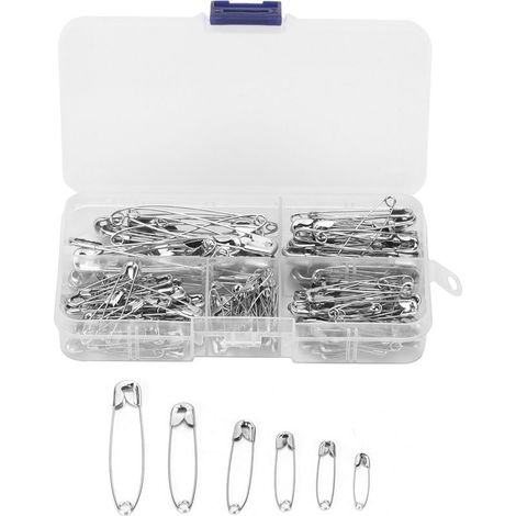 Kleine, robuste Sicherheitsnadeln aus Edelstahl, 6 verschiedene Größen für Kleidung, Bastelarbeiten, Nähen und Stecken (1/5)