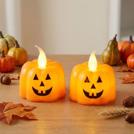 2 Pack Flickering Jack-O'-Lantern LED Candles (1/2)