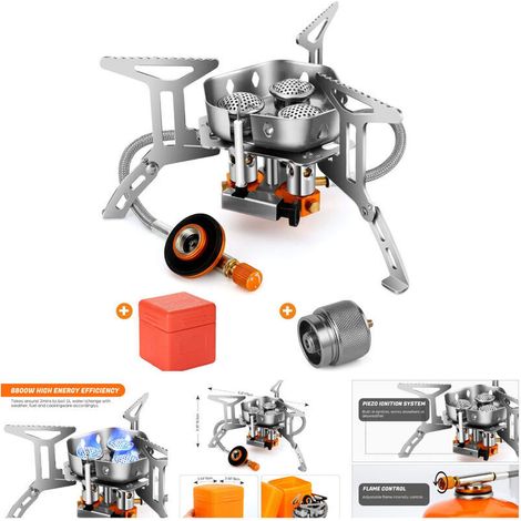 Mini Portable Outdoor Stainless Steel Gas Stove 5.9" x 3.35" Camping Gas Stove, 6800W Windproof with Piezoelectric Ignition for Camping/Hiking/Picnics (1/5)