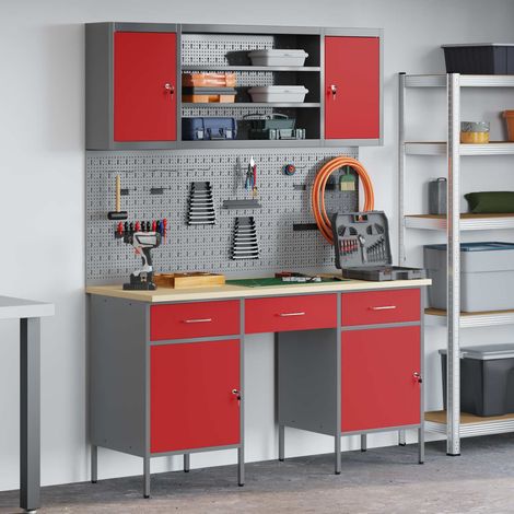 vidaXL Armario de trabajo con cajón 7 uds. Rojo y Gris (1/5)