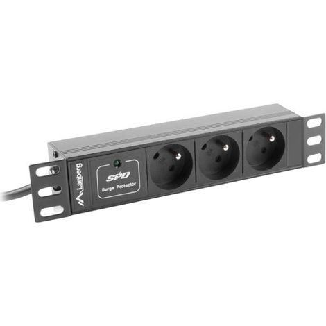 Multiprise Lanberg pour armoires 10 pouces, 1U, 10 A, 3 prises Schuko, 2 m, noire (1/5)