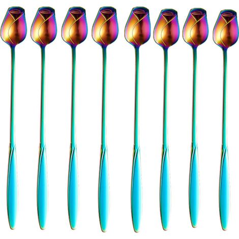 8 Stück Edelstahl-Rosen-Kaffeelöffel, Teelöffel-Set für Espresso, Eier & Desserts – ideal für Kaffee, Tee, Milch & Partys (1/5)