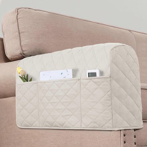 Housses matelassées pour accoudoirs de canapé avec sac de rangement, antidérapantes, résistantes aux animaux domestiques, couleur ivoire. (1/5)