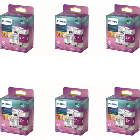 Philips Pack avantagé GU10 SceneSwitch Ampoule LED Spot 50W Dimmable Lumière blanche chaude - 12 pièces (1/2)