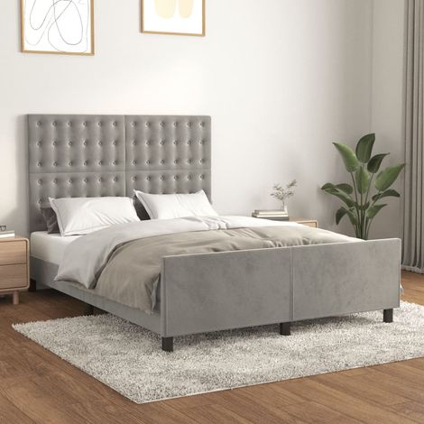 Lit adulte avec tête de lit, Lit double Cadre de lit Gris clair 140x200 cm MEMV509076 (1/5)