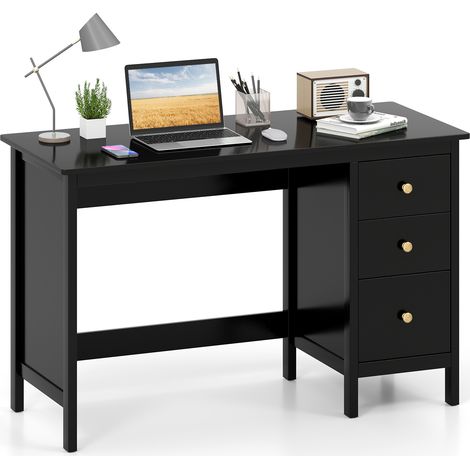 COSTWAY Computer Desk Modern Writing Desk with 3 Drawers-Black (1/5)