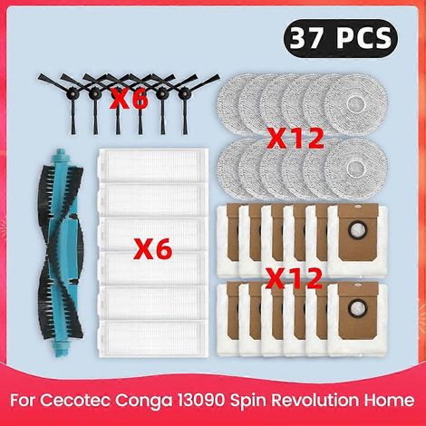 Pour Cecotec Conga 13090 Spin Revolution Home pièce détachée Main Side Brosse HEPA Filtre Serpillière Cloth Sac à poussière Accessoires (1/5)