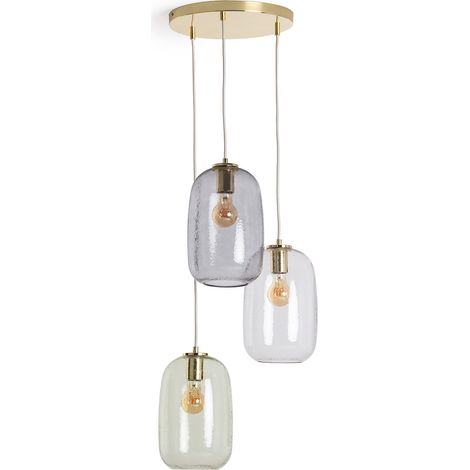 Ledkia – Suspension en verre et métal Bonhomía – 3 points de lumière E27 – Câble 1500 mm – Design décoratif pour espaces intérieurs