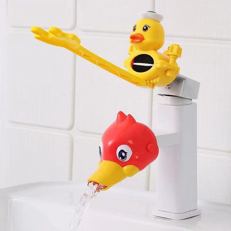 Cartoon-Wasserhahnverlängerungsset, ABS-Doppelverlängerung, Wassersammelset für Kinder, Wasserhahngriffverlängerung für Babys und Kleinkinder, rot. (1/5)