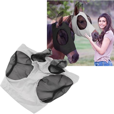 Máscara antiinsectos para caballos – Máscara de malla elástica y transpirable con protección para las orejas – Equipamiento ecuestre – Gris – Material: Tejido de malla – Peso: 58 g – Dimensiones: 44 x (1/5)