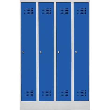 STIER Garderobenspind Premium mit Sockel 4 Abteile Drehriegel lichtgrau/enzianblau (1/4)
